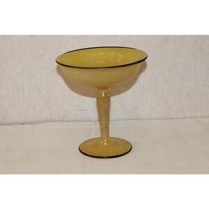 Lancaster Yellow Frosted Glass with Black Rim Compote Bowl Candy Dish